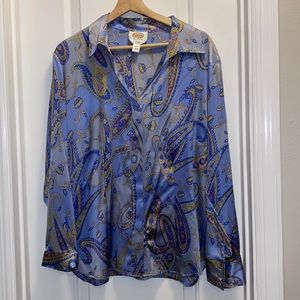 Talbots Blue Paisley Button Down Shirt